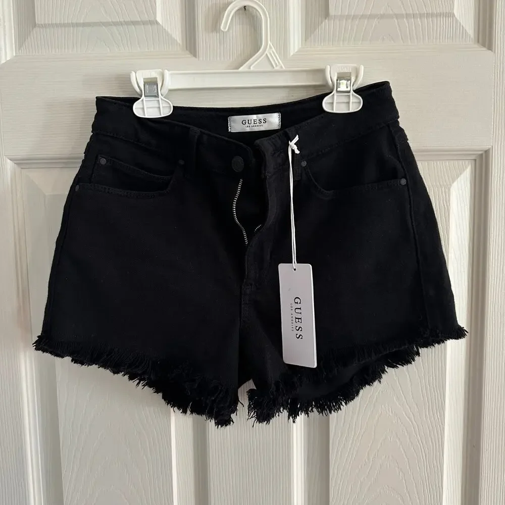 Guess Overdye Black 1981 Cutoff Denim Jean Shorts Raw Edge NWT 80s size 26